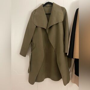 Olive Green Women's Coat - waterfall draped coat with belt